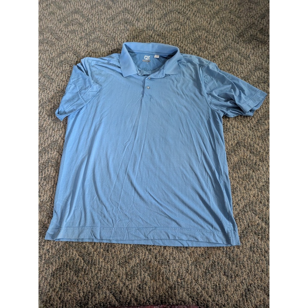 Cutter & Buck Mens XXL Blue DryTec Luxe Short Sleeve Golf Polo Shirt